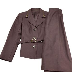 Ralph Creation‎ Suit Women 40/28W Brown Wool Aline Skirt Gold Chain Trim HVY VTG